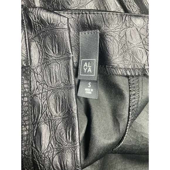 ALYA Faux Leather Croc Embossed Mini Skirt Black A-Line High Waist Y2K - Picture 4 of 6